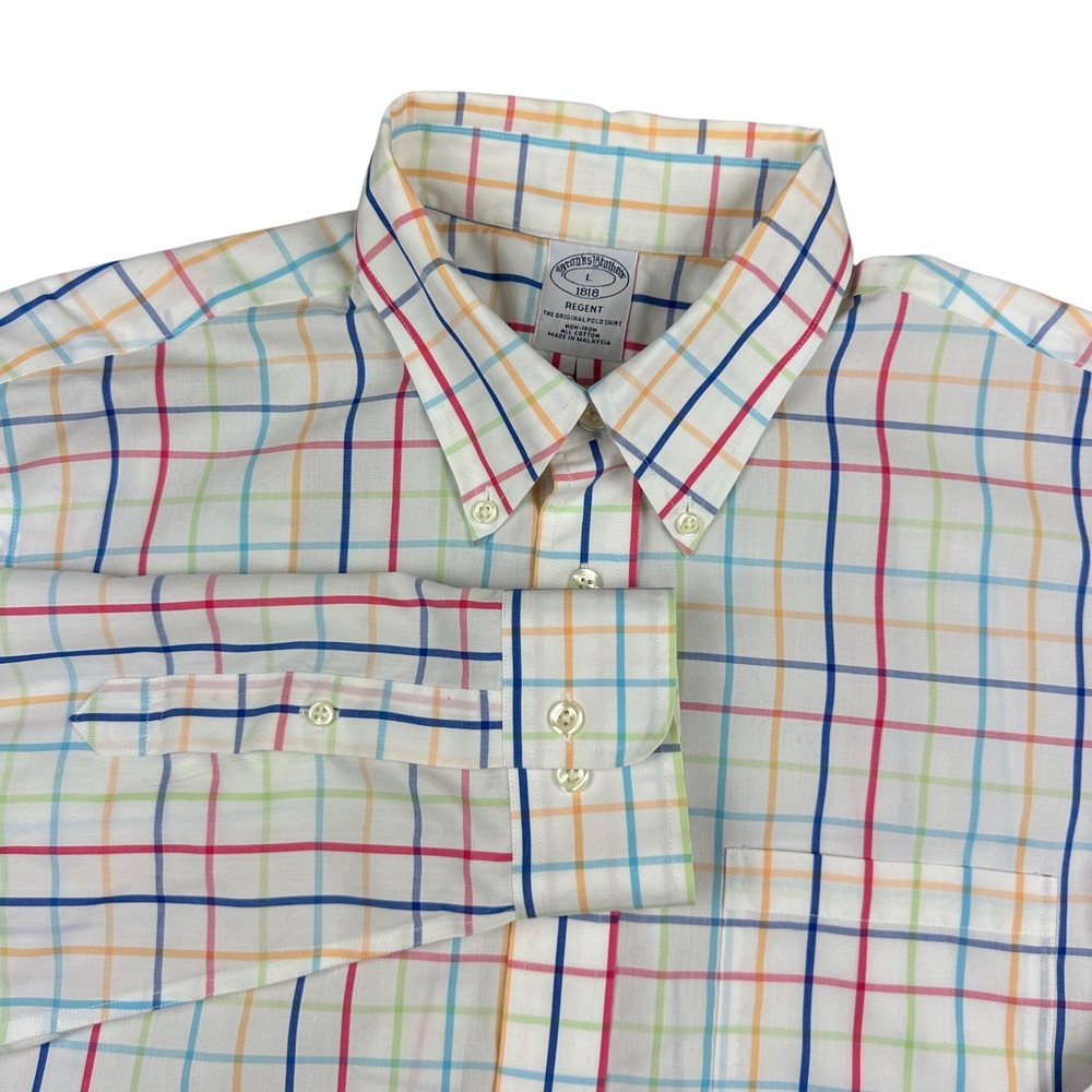 Brooks Brothers Regent Shirt Mens Large Rainbow Tattersall Plaid Non-Iron Cotton
